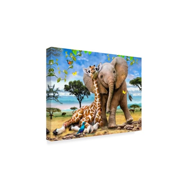 Howard Robinson 'Elephants And Giraffes' Canvas Art,14x19